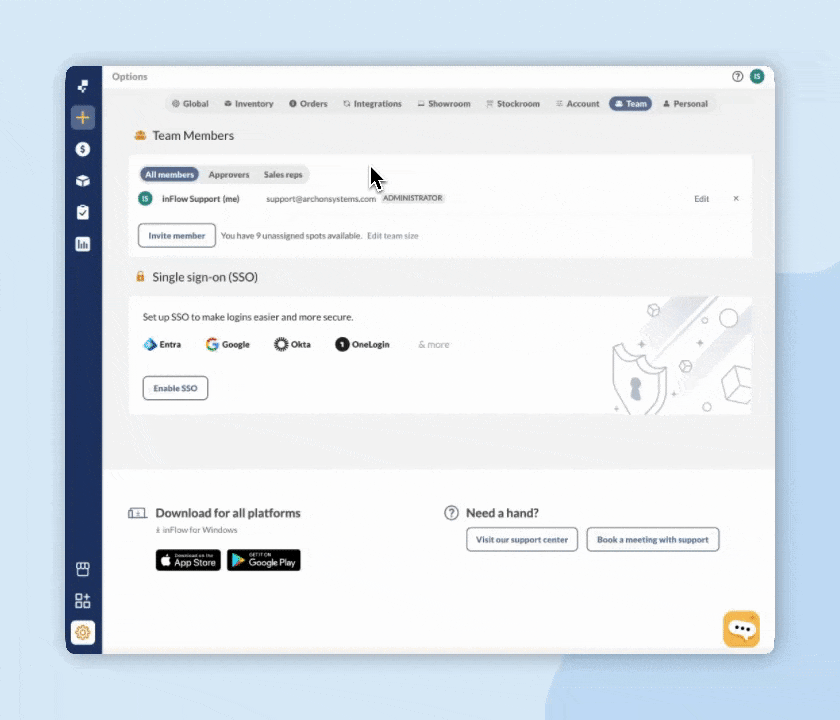 The purchase order approval settings in inFlow.
