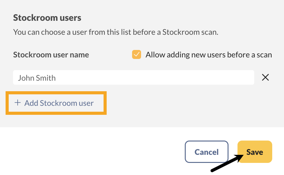 Stockroom users settings where you can add users.