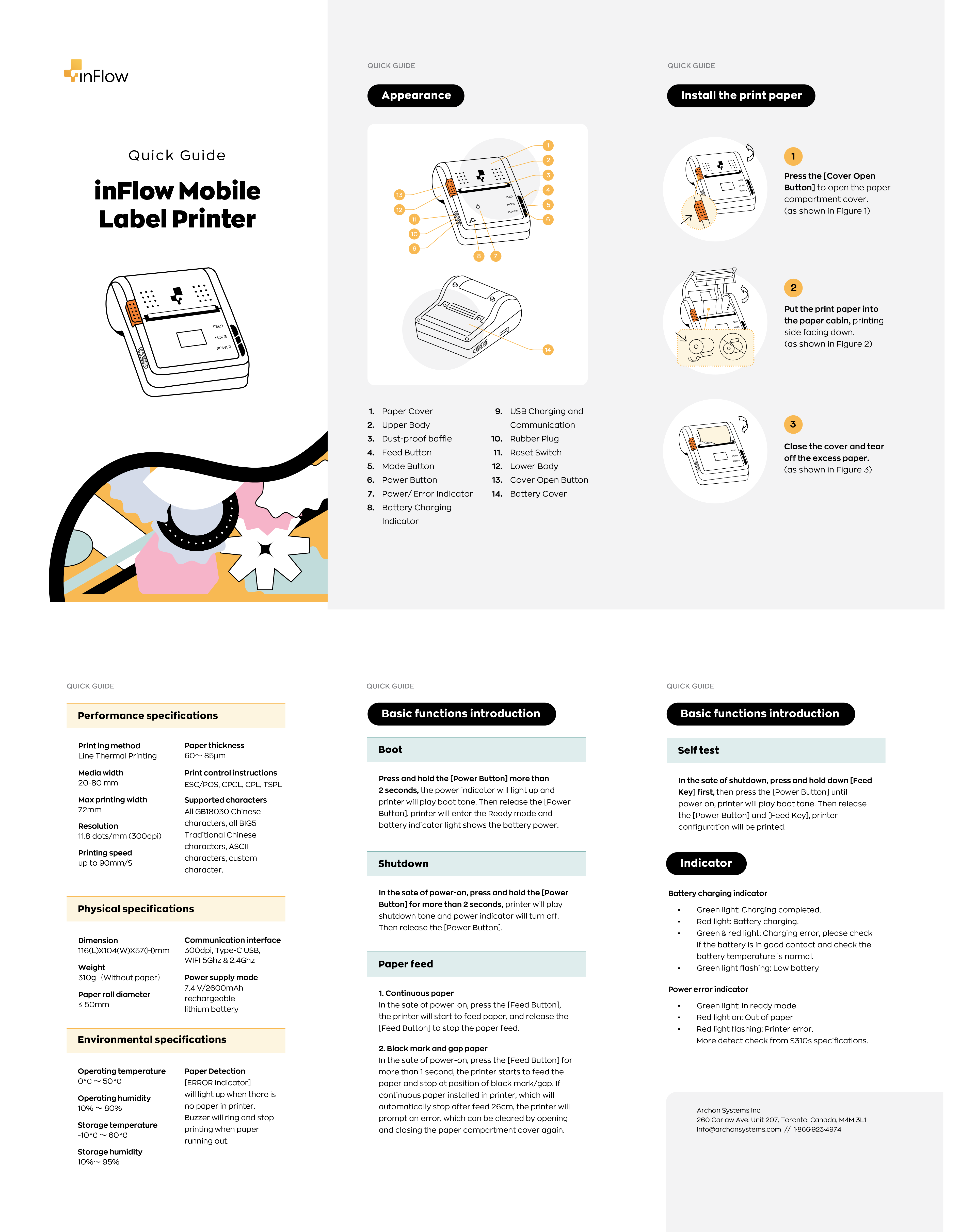 The Quick Guide pamphlet that comes with the inFlow Portable Printer.